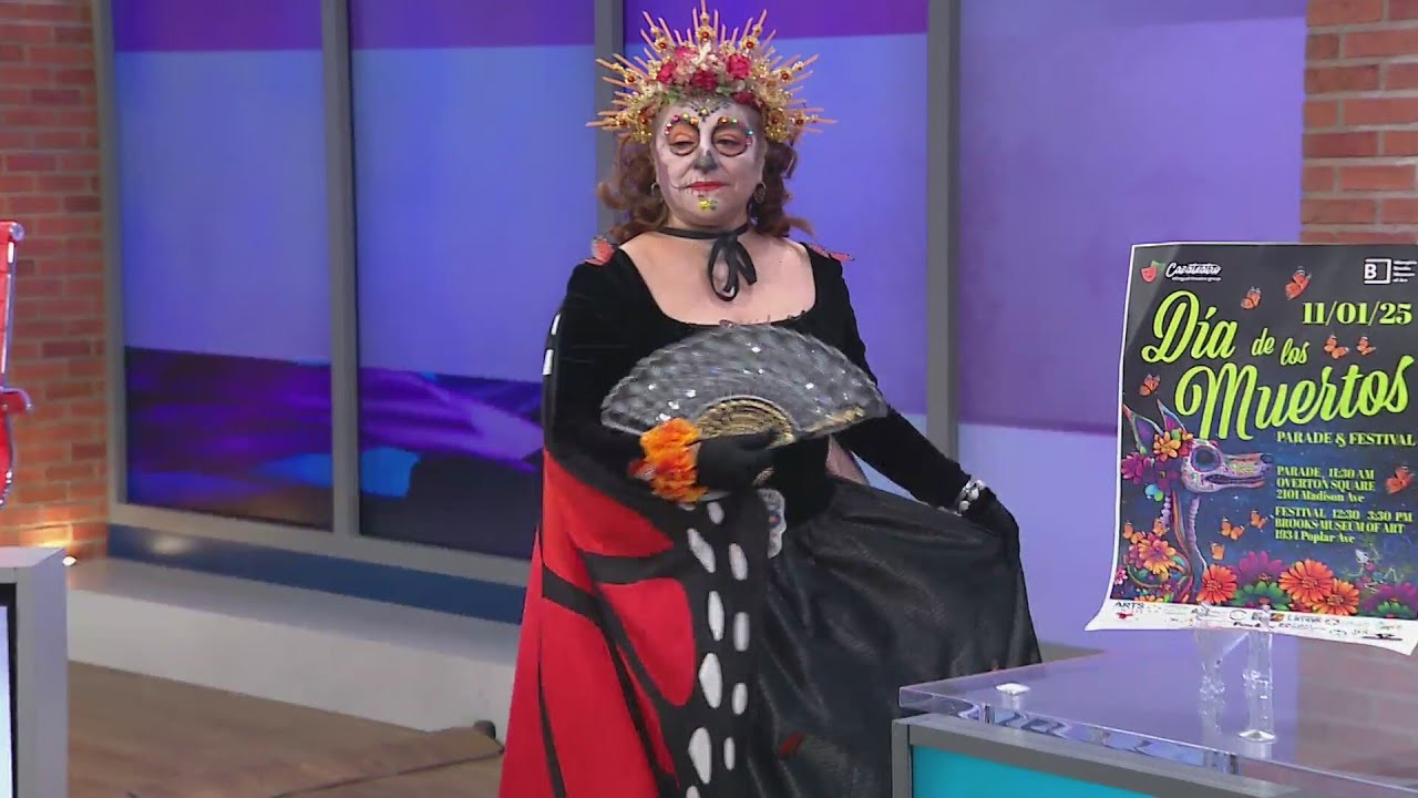 WREG coverage of Día de los Muertos at the Brooks Museum with Cazateatro